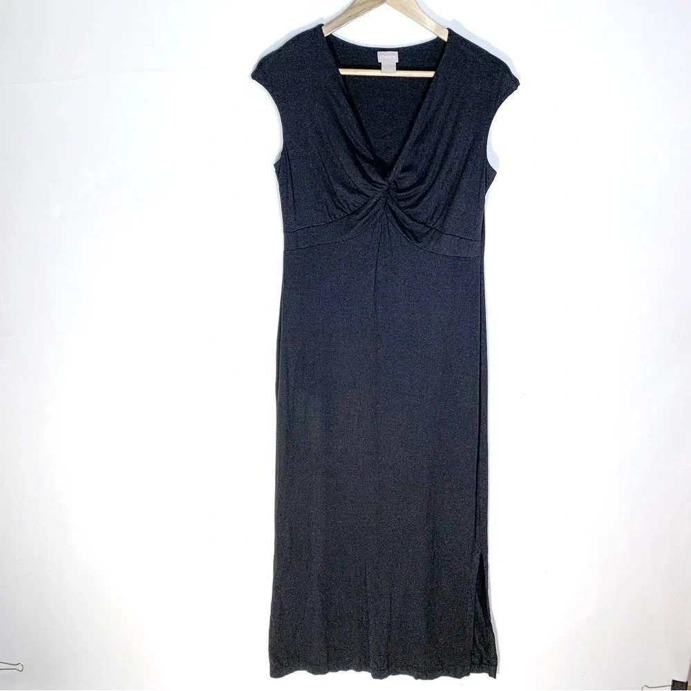 Chico’s Stretch Jersey Cap Sleeve Black Maxi Dress